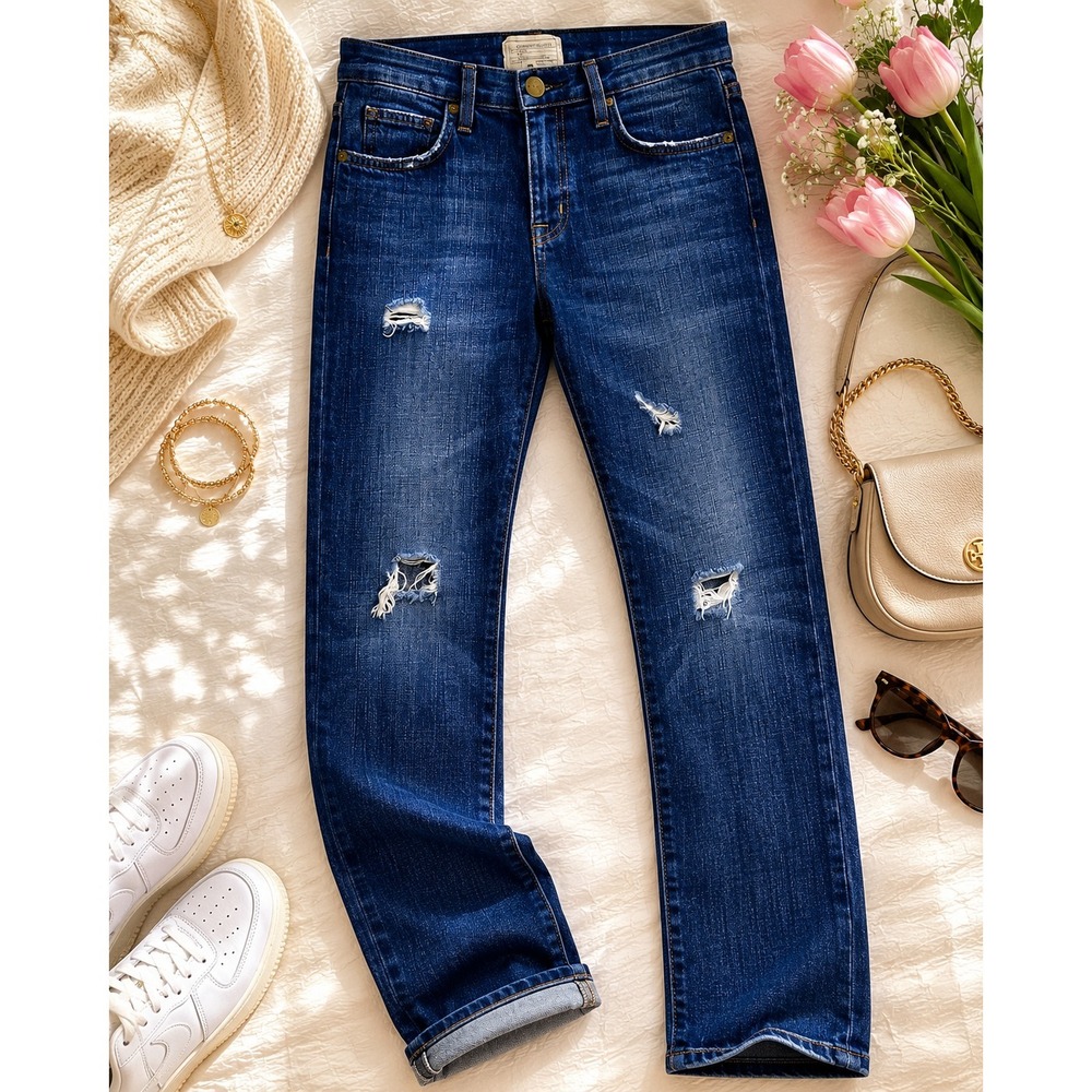 Current / Elliott 1957 The Boyfriend Blue Jeans, Distressed Style, Size 23 - Picture 1 of 9